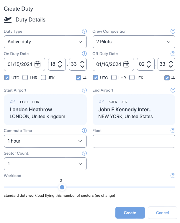 Create duty form